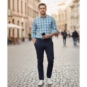 Vineyard Vines Mens Tucker Slim Fit Button-Down Long Sleeve Check Blue Shirt XL